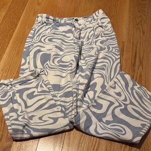 Stylish Blue and White Women's Straight Leg Jeans